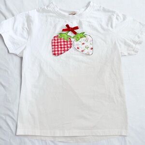 Charming White Tee with Strawberry Appliqué